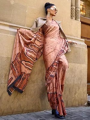 Crepe Digital printed Saree with Broad Abstract Border for Women