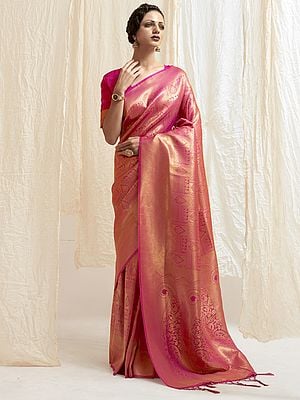Designer Paisley Motifs Pure Handloom Weaving Silk Saree with Tassels for Women