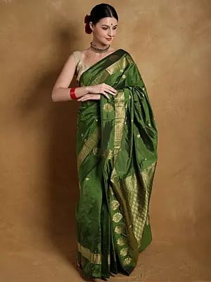 Mint-Green Brocaded Handloom Saree from Bangalore with woven Paisleys