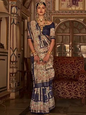 P. V Patola Digital Print Traditional Tassel Saree And Design In Square Pattern With Blouse