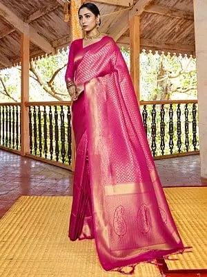 Women's Paisley Design Pure Handloom Weaving Silk Saree with Tassels on Pallu