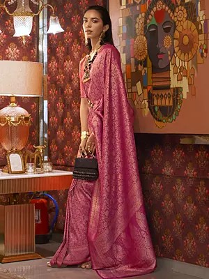 All Over Floral Print Nylon Multi Zari Handloom Weaving Silk Saree with Blouse