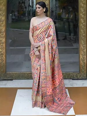 Paisley Design Kashmiri Modal Handloom Weaving Silk Saree for Women
