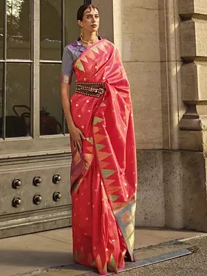 Traditional Wear Handloom Weaving Khadi Silk Saree with Contrast Pallu and Blouse