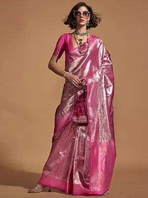 Kanjivaram Weaving Silk Flower Saree With Contrast Pallu Border And Blouse