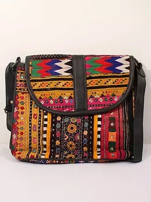 Multicolor Sequins-Mirror Work Boho Cross Bag with All-Over Antique Rabari Embroidery