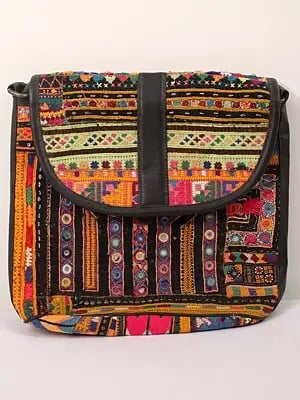 Rainbow Boho Cross Bag with Sequins-Mirror Work and Antique Rabari Embroidery