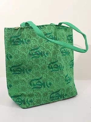 Poison-Green Printed Cotton Shopper Bag