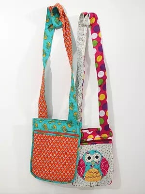 Assorted Lot of Two Printed Pure Cotton Sling Bag