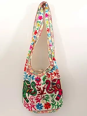 Pure Cotton Shopper Bag with Aari Embroidered Elephants And Florals
