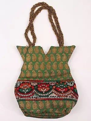 Brocaded Paisley Motifs Potli Bag with Sequins Embroidery