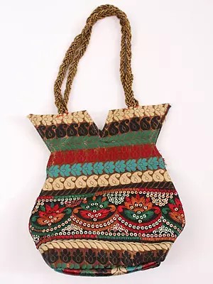 Brocaded Paisley Motifs Potli Bag with Sequins Embroidery
