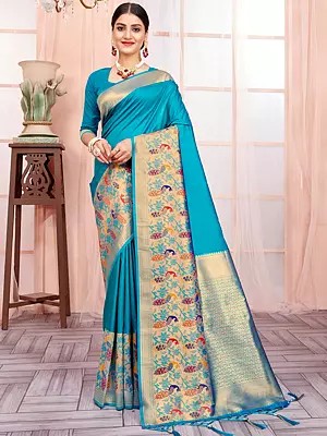 Paithani Silk Saree with Broad Peacock Border and Contrast Pallu For Women