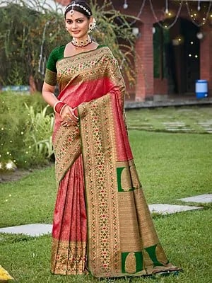 Wedding Wear Zari Woven Kanjivaram Silk Saree with Broad Peacock Border