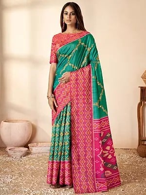 Teal Green Silk Saree with Broad Border and Blouse for Wedding