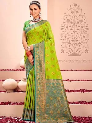 Festive Wear Kanjivaram Silk Saree with Floral Design Border and Pallu