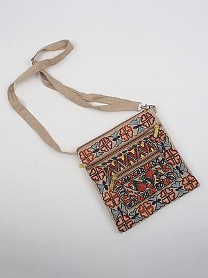 Hand-Painted Jute Sling Bag from Jharkhand with Madhubani Art