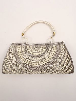 Fancy Clutch Bag with Crystals, Beads and Faux Pearls Work for Women
