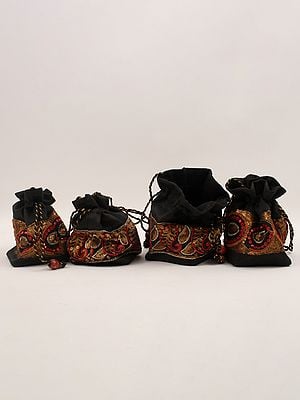 Lot of Four Black-Onyx Art Silk Potli Bag with Sequins Embroidery