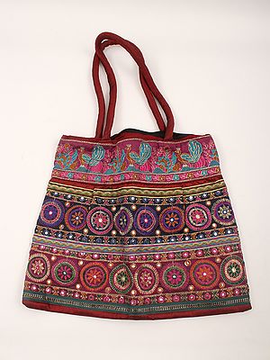 Patchwork Shoulder Bag with Zari and Mirror Embroidery