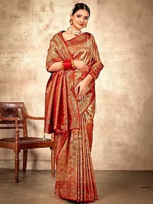All Over Floral Design Banarasi Silk Saree with Peacock Motifs