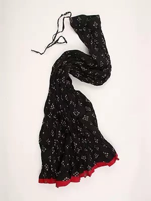 Pirate-Black Elastic Long Skirt with Bandhani Print