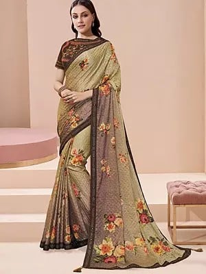 Women's Resham And Sequins Embroidered Georgette Saree With Blouse