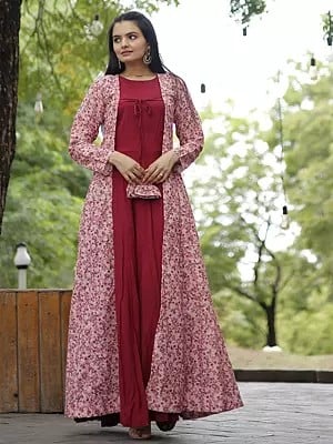 Gorgette Crochet Embroidery Work Designer Gown With Shrug
