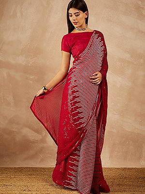 Georgette Sequin Embroidered Saree with Unstitched Blouse