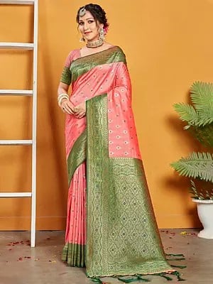 Traditional Wear Banarasi Silk Saree With Contrast Pallu And Border For Women