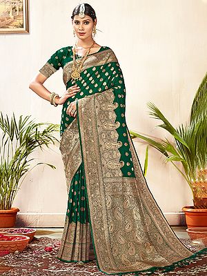 Banarasi Silk Saree With Paisley Pattern Border And Pallu For Women