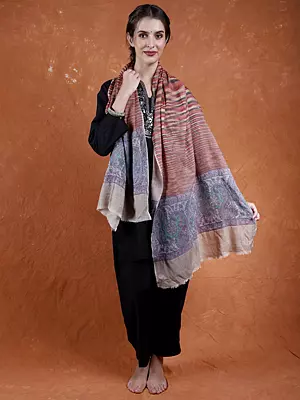 Rainbow Semi-Cashmere Stole from Amritsar with Paisley Border