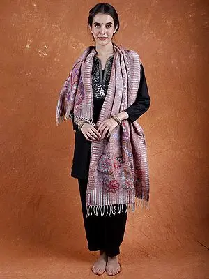 Multicolor Jamawar Stole from Amritsar with Crewel Embroidery