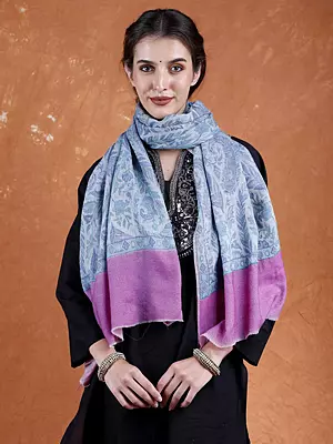 Canal-Blue Jamawar Stole from Amritsar with Paisley Floral Motifs