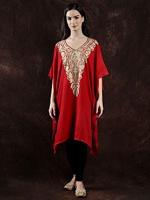 Pure Wool Kashmiri Short Kaftan with Tilla Embroidery on Neck