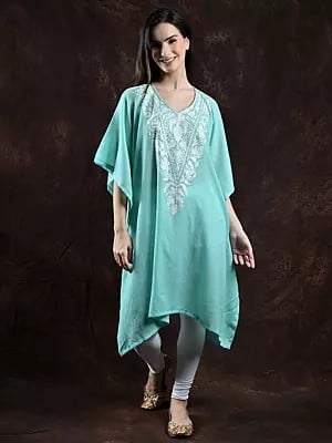 Pure Wool Kashmiri Short Kaftan with Tilla Embroidery on Neck