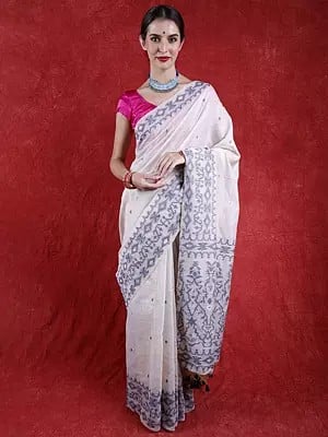 Authentic Jamdani Saree from Bangladesh Woven by Hand