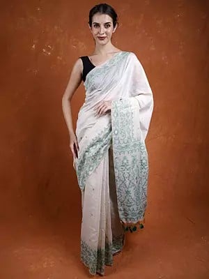 Authentic Jamdani Saree from Bangladesh Woven by Hand