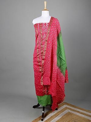 Bandhani Tie-Dye Pure Cotton Salwar Kameez and Dupatta from Gujarat with Woven Rudraksha Border