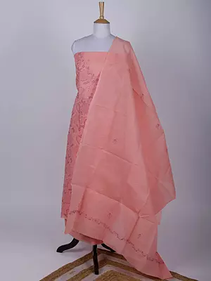 Murex-Shell Lukhnavi Chikan Hand-Embroidered Salwar Kameez Fabric with Dupatta