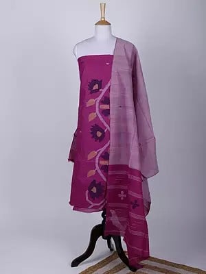 Tangail Salwar Kameez and Dupatta from Bengal with Woven Bootis and Flowers