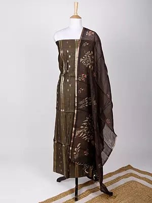Faux-Munga Silk Two-Piece Zari Brocaded Kurti Fabric with Digital Printed Dupatta