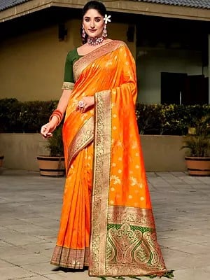 Small Butti Banarasi Silk Saree Collection With Attractive Pallu And Blouse