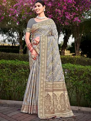 Floral Motif Stain Silk Saree Collection With Floral Border And Blouse