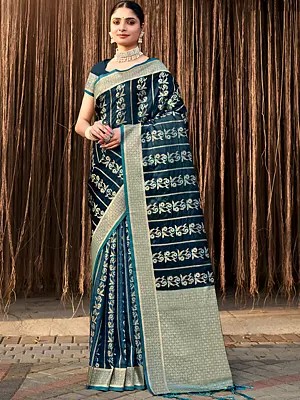 Striped Floral Vine Stain Silk Saree In Attractive Look With Blouse