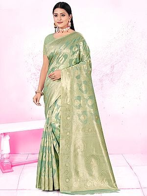 Ethnic Design Cotton Weaving Saree For Women With Blouse
