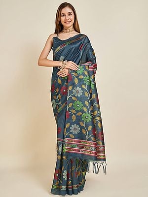 Attractive Floral Design Sofi Silk Saree For Women