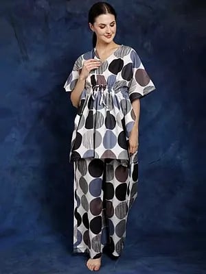 Pure Cotton Kaftan Style Co-Ord Set with Multicolor Polka Print
