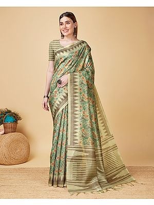 All Over Floral Motifs Silk Saree with Blouse