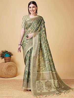 Traditional Silk Saree With Floral Border And Tassels Pallu